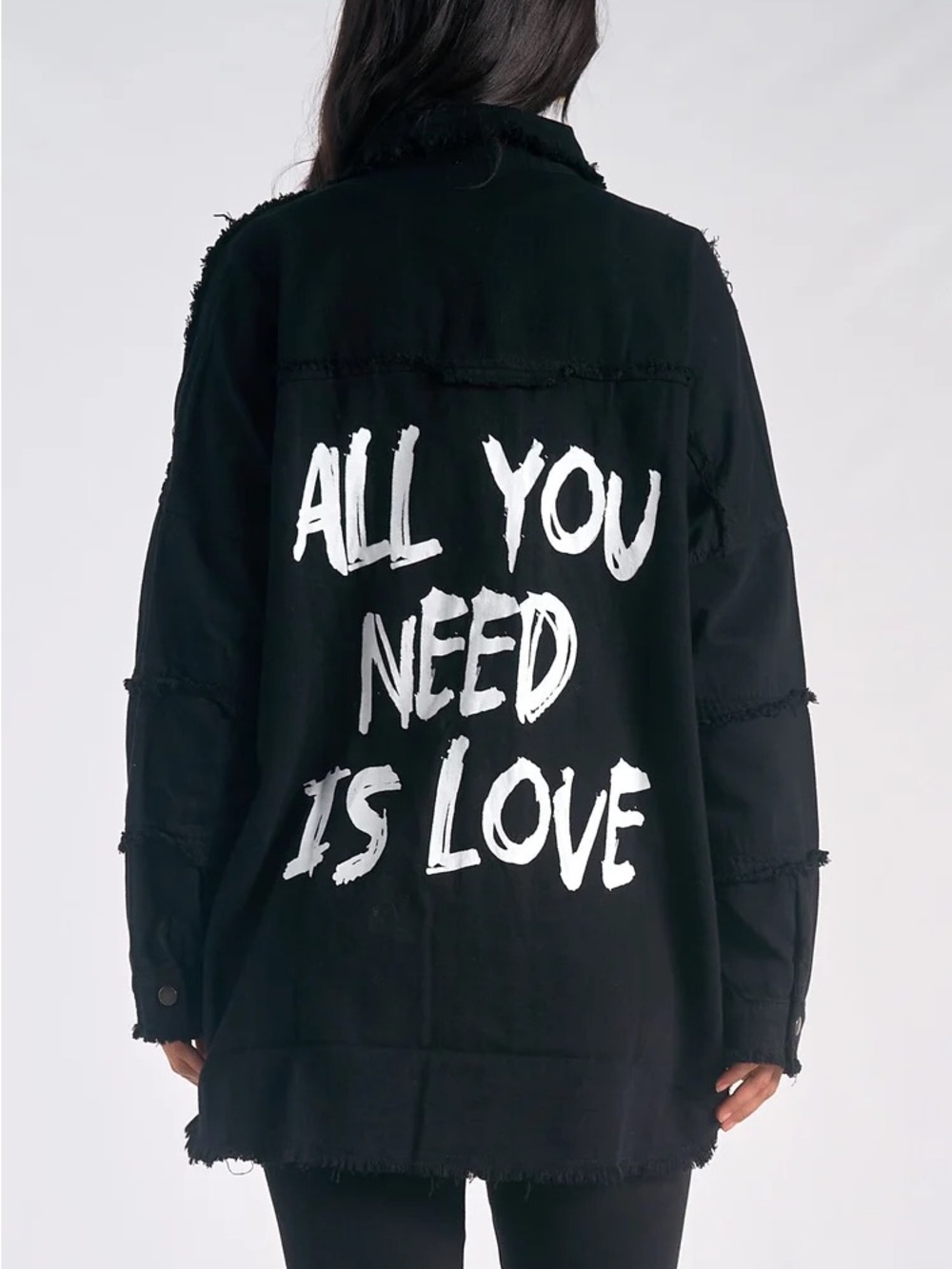 Elan Black Shacket Jacket with White Back All you need is Love Size L $96